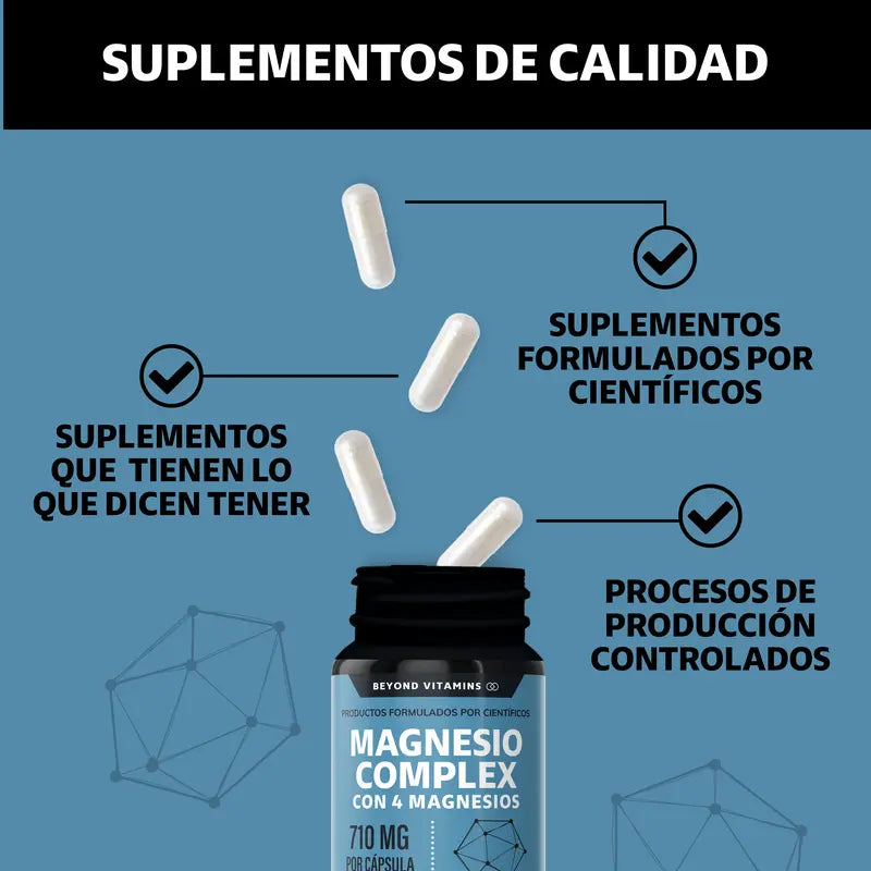 Magnesio Complex l 4 tipos: Glicinato + Citrato + Gluconato + Óxido l 710 mg por cápsula