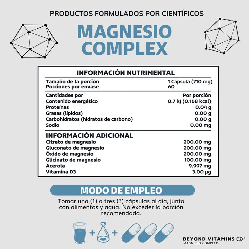 Magnesio Complex l 4 tipos: Glicinato + Citrato + Gluconato + Óxido l 710 mg por cápsula