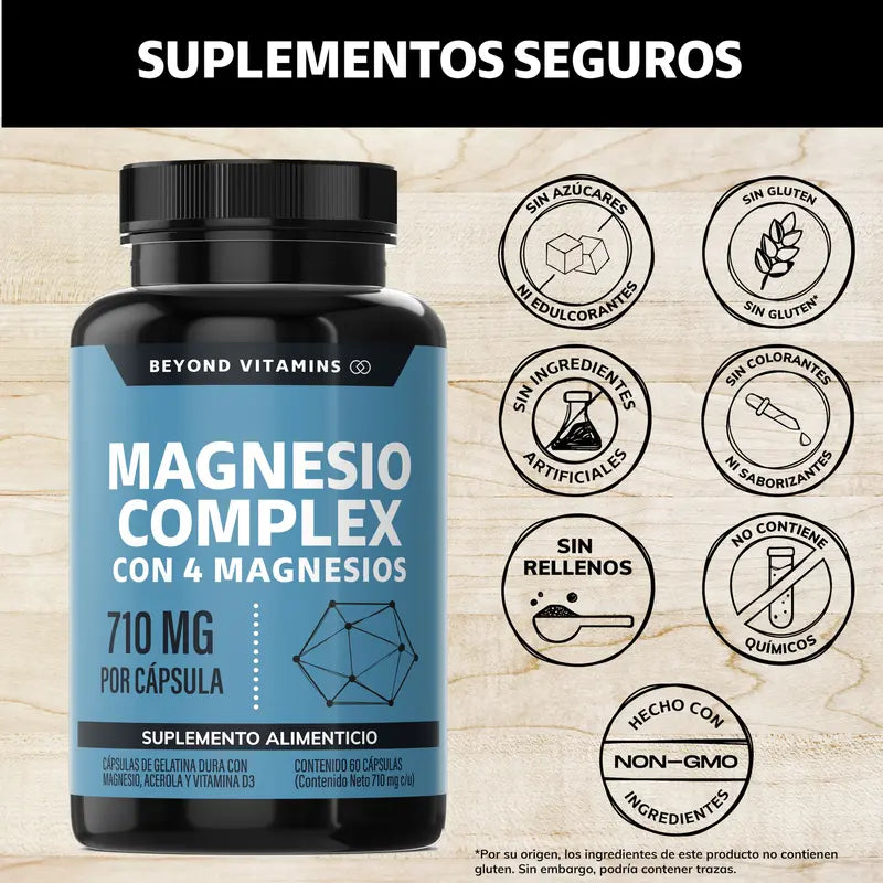 Magnesio Complex l 4 tipos: Glicinato + Citrato + Gluconato + Óxido l 710 mg por cápsula