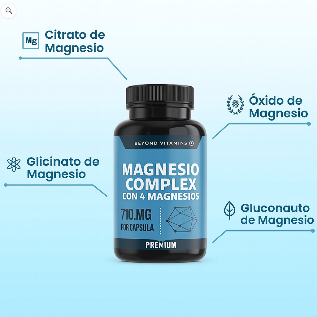 Magnesio Complex l 4 tipos: Glicinato + Citrato + Gluconato + Óxido l 710 mg por cápsula